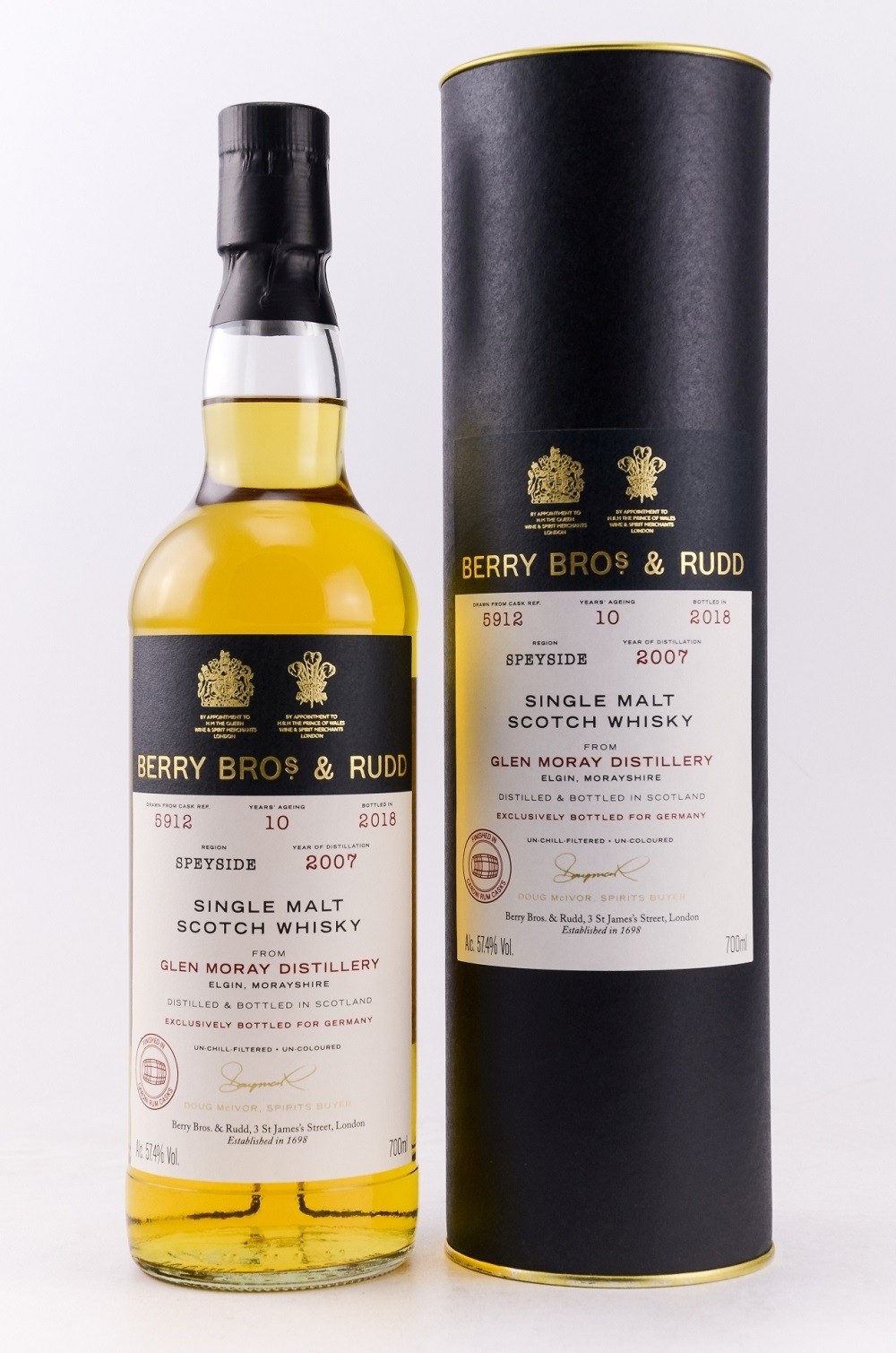 Glen Moray 2007/2018 ex-Caroni Single Cask, 57,4%, Berry Bros & Rudd